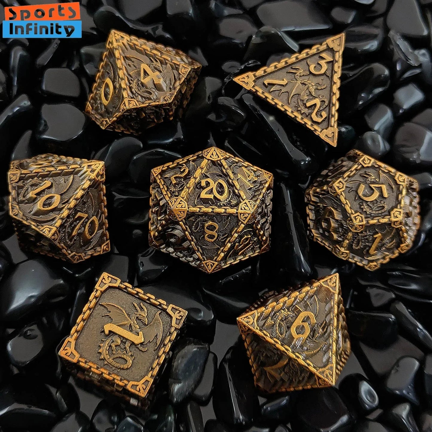 Throllok's Bones of Battle - Metal Polyhedral Dice Set